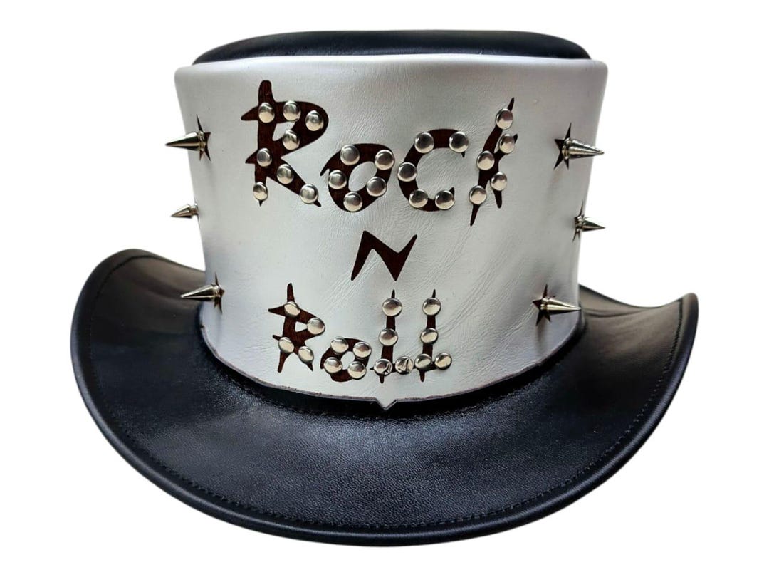 Steampunk Rocker Silver Leather Top Hat | Gothic Spiked Hat | Handmade ...