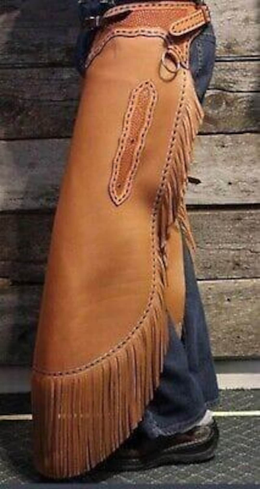 Handmade Leather Short Chaps Western Tan Fringe Cowboy Costume ...