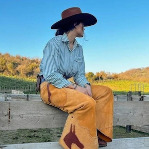 Handmade Suede Leather Chaps with Fringes – Western Cowboy Horse Riding Costume – Equestrian Gift for Men & Women