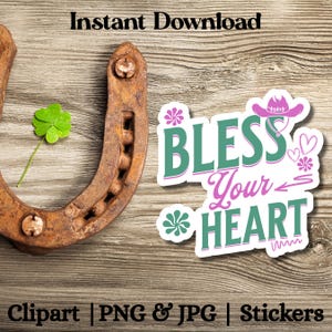 Bless Your Heart Digitale Aufkleber | Western Cowgirl Aufkleber | Lustiger Aufkleber Süddeutscher Spruch | Printable Journal Planer Aufkleber | Aufkleber