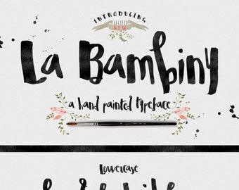 La Bambiny Typeface Font - Display Font - Hand Painted - plus extra design elements
