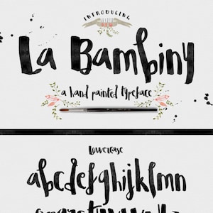 La Bambiny Typeface Font - Display Font - Hand Painted - plus extra design elements