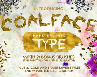 Coalface Brush Font Typeface - Plus BONUS Gold and Silver Photoshop Layer Styles, Brushes, Backgrounds