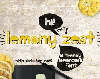 Digital Font Lemony Zest - Digital Typeface - Hand drawn font - Instant Download