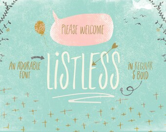 Digital Font listless - Digital Typeface - Hand drawn all caps font - Instant Download