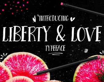 Digital Font Liberty and Love - Digital Typeface - Hand drawn all caps font - Instant Download