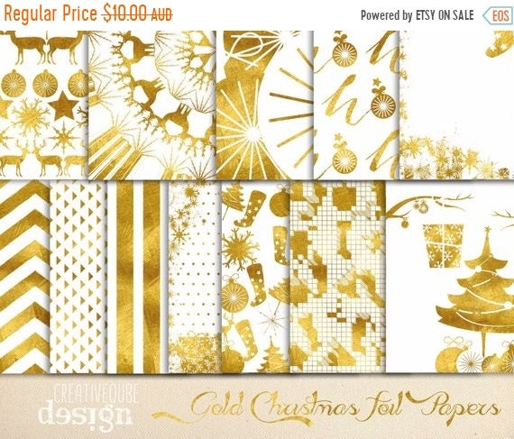 70% OFF Sale Digital paper, Christmas Gold Foil Paper, Digital Scrapbook paper pack - Instant download - 12 Digital Papers - Gold Foil