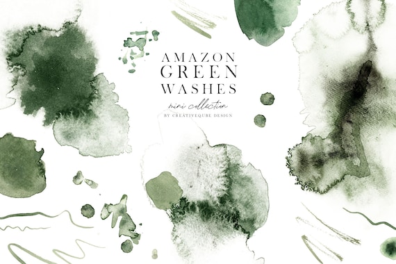 Watercolor Washes Clipart: Amazon Green Textures (Commercial Use)