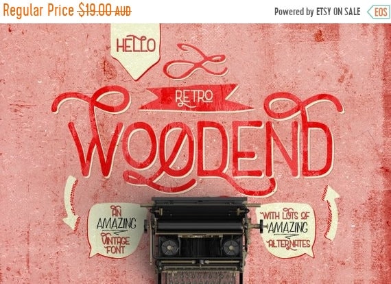 70% OFF Sale Digital Font Woodend - Digital Typeface - Retro font - Instant Download - with swashes and alternates