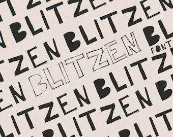 Blitzen Display Font, Hand Drawn scribbly Display typeface with outlines and center fill