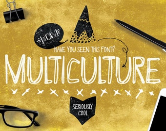 Digital Font Multiculture - Digital Typeface - Hand drawn outline font - Instant Download -