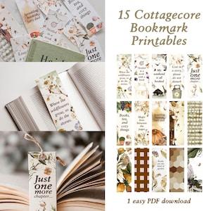 Cottagecore Printable Bookmarks | 15 Cozy Watercolor cute Bookmarks with Quotes | Digital Download PDF | Bookish Gift for Readers