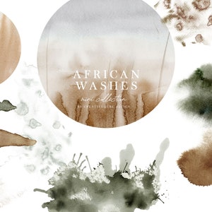 May include: A set of 10 watercolor washes in earthy tones, including brown, green, and gray. The washes are perfect for adding texture and depth to your designs. The set is called "African Washes" and is a mini collection by Creativiture Design.