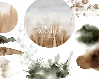 May include: A set of 10 watercolor washes in earthy tones, including brown, green, and gray. The washes are perfect for adding texture and depth to your designs. The set is called "African Washes" and is a mini collection by Creativiture Design.