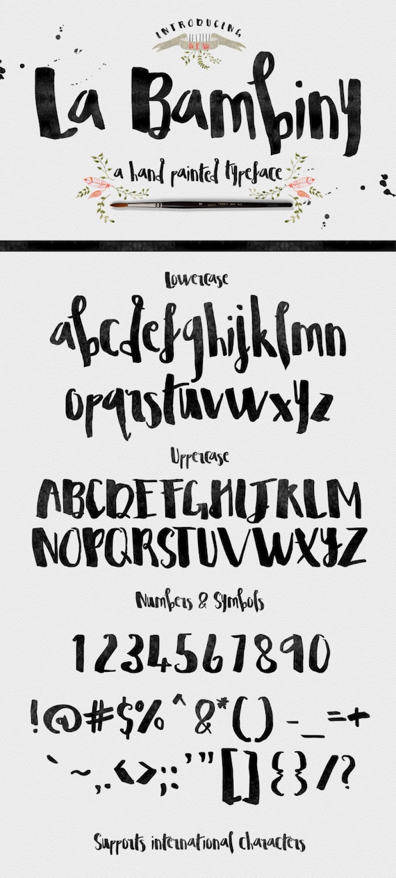 La Bambiny Typeface Font - Display Font - Hand Painted - plus extra design elements