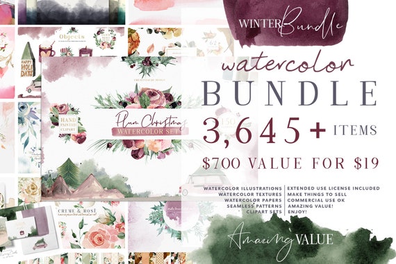 Watercolor Clipart Bundle 97% Off Designer Deal | Etsy