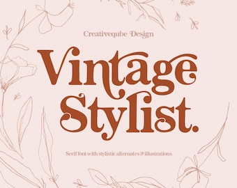 Vintage Stylist Serif Schriftart: Alternative & florale Illustrationen (digitaler Download)