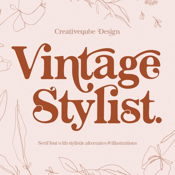 Vintage Stylist Serif Schriftart: Alternative & florale Illustrationen (digitaler Download)