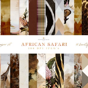 Carta digitale per acquerelli, Clip art, Sfondi acquerellati dipinti a mano, Scrapbooking digitale, Safari africano