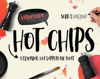 Digital Font Hot Chips - Digital Typeface - Hand drawn all caps font - Instant Download
