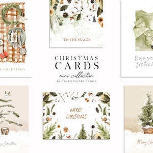 Boho cartões de natal aquarela mini coleção, clip art, pintado à mão, adesivo planejador, uso comercial, cartões de natal imprimíveis