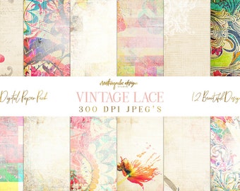 Digitales Papier, Digitales Scrapbook Papier Pack - Sofortiger Download - 12 Digitale Papiere - Retro Vintage, Planer Printable