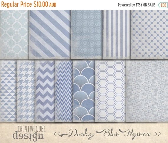70% OFF Sale Digital Paper Pack - Digital Scrapbook Papers - Worn Dusty Blue textured, shabby chic.