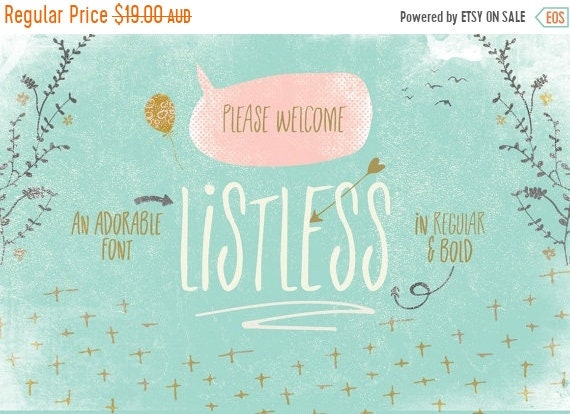 70% OFF Sale Digital Font listless - Digital Typeface - Hand drawn all caps font - Instant Download
