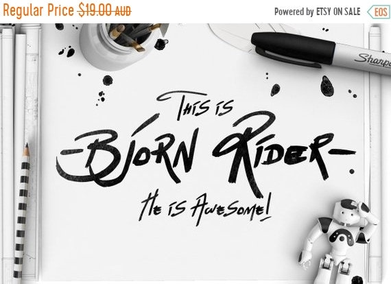 70% OFF Sale Digital Font - Bjorn Rider - Hand Drawn Display Font with alternates