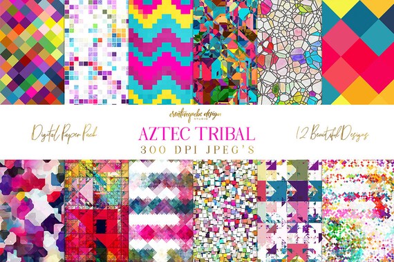 Digital Paper - Aztec Tribal, Triangular Backgrounds, Digital Scrapbook Paper, Geometric Clip Art, Graphics, Planner Printable