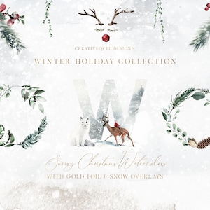 Winter Urlaub Aquarell Clipart Sammlung, Clip Art, handgemaltes Aquarell, Planer Aufkleber, kommerzielle Nutzung, Weihnachten, Schnee, Tiere