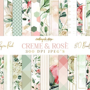 Digital Paper | Floral Patterns | 30 backgrounds | Rose and Creme | Watercolor Flowers | Frames | Scrapbooking | Planner Printable