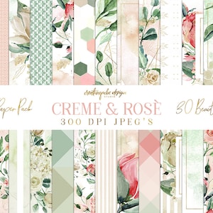 Digital Paper | Floral Patterns | 30 backgrounds | Rose and Creme | Watercolor Flowers | Frames | Scrapbooking | Planner Printable