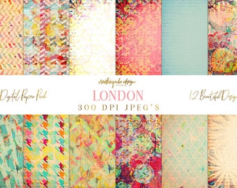 Digitales Papier, Digitales Scrapbook Papier Pack - Sofort download - 12 Digital Papers - London, Planner Printable