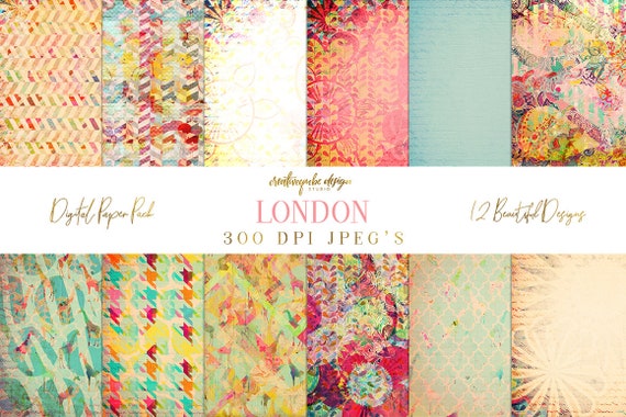 Digital paper, Digital Scrapbook paper pack - Instant download - 12 Digital Papers - London, Planner Printable
