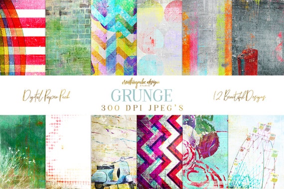 Digital paper, Digital Scrapbook paper pack - Instant download - 12 Digital Papers - Grunge textured, Planner Printable