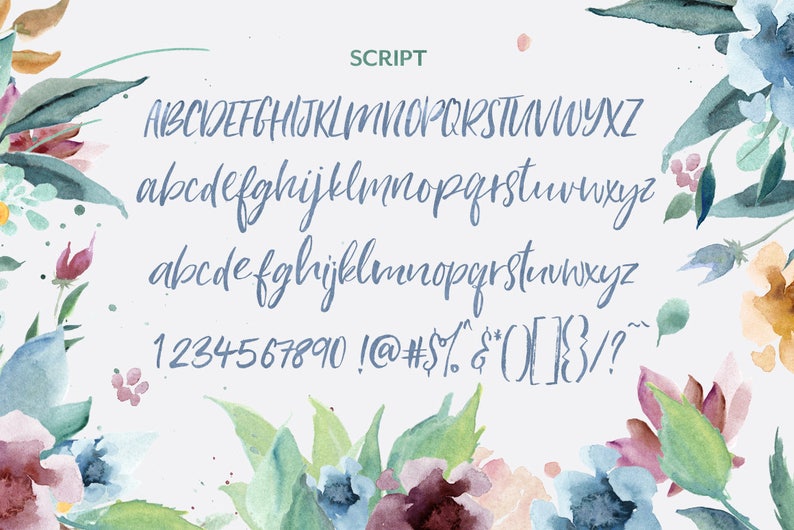 Calligraphy Font Bundle, Watercolor Clip Art, Digital Fonts, Wedding Font, Digital Paper, Script Font, Digital Download, Loving Saskia image 6