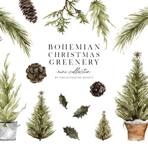 Aquarell Weihnachtsbaum Clipart Mini Sammlung für Grußkarten, Drucke, Dekoration, Canva, Cricut, Kommerzielle Nutzung