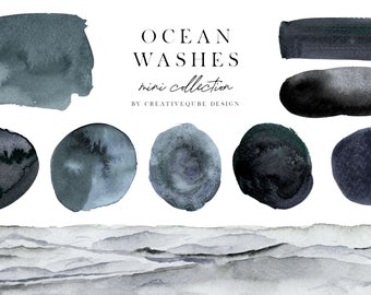 Ocean Washes Watercolor mini Collection, Clip Art, Hand Painted, Planner sticker, Commercial Use, Night in the deep washes clipart