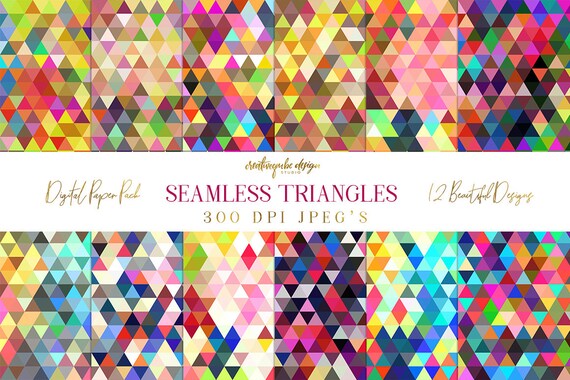 Digital paper, - Seamless Bold Triangles Paper, Digital Scrapbook paper pack, Instant download, 12 Digital Papers, Planner Printable