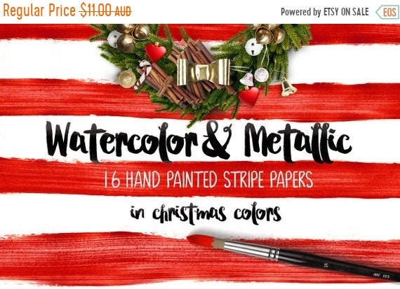 70% OFF Sale Digital paper, Watercolor & Metallic Stripes - 16 digital pattern backgrounds
