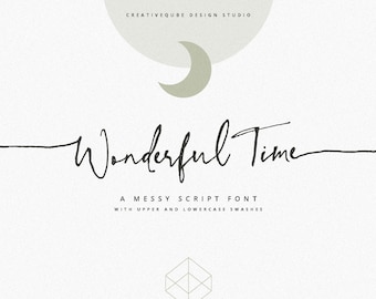 Wonderful Time Script Font, Rustic Calligraphy, Swashes (Digital Download)