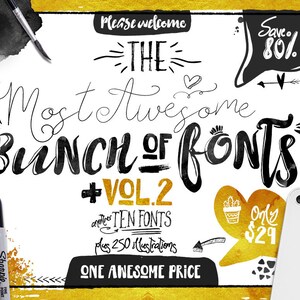 Big Bundle of Fonts Vol 2, handwritten fonts for cricut, canva, procreate, Handwriting