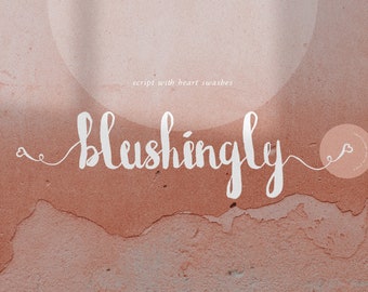 Blushingly Typeface Font - Wedding Font - Hand Painted Script - Valentines Day - Heart swashes