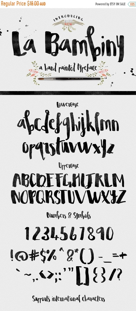 70% OFF Sale La Bambiny Typeface Font - Display Font - Hand Painted - plus extra design elements