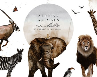 Afrikanische Tiere Aquarell Clipart: Safari Mini Collection (Kommerzielle Nutzung)