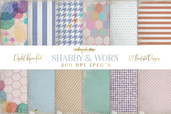 Digital Paper Pack - Shabby and worn - 12" x 12" for Background, Scrapbooking, Instant Download, Planner Printable