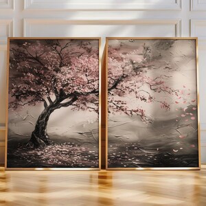 Kirschblüte Art 2er-Set Japanischer Baum Print Einweihungsparty Geschenk Sakura Natur Frühling Blühender Kirschbaum Moderne rosa Blumendekor