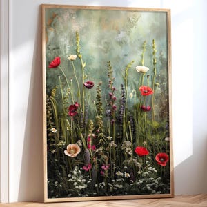Wildblumen Feld Botanische Kunstdruck Stimmungsvolle Blumen Wand Kunst Florale Kunst Mohnblumen Druck Fingerhut Poster Wohnzimmer Dekor Cottagecore Kunst