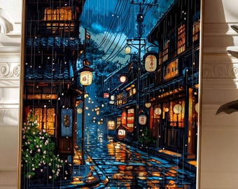 Tokyo Tea House Cartoon Japanese Illustration Tea House Poster Japanese Illustration Print Japan Travel Poster, Tokyo Print, City Night